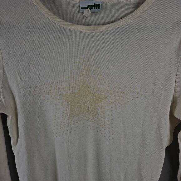 Y2K Spit Cream Long Sleeve Star Top Vintage 2000s Star Graphic Minimal Aesthetic - Picture 4 of 8